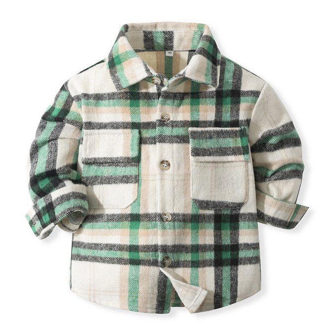 Abrigo cepillado para niños Otoño e Invierno Nuevo estilo europeo y americano para niños de manga larga a cuadros Suede camisa de un solo pecho