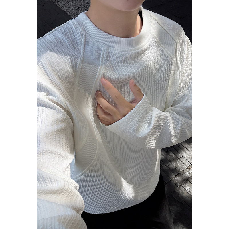 American Retro Deconstructed Patchwork Textured Long-sleeve T-shirt For Men, Stylish Casual, With Regular Shoulder And_voghion.com