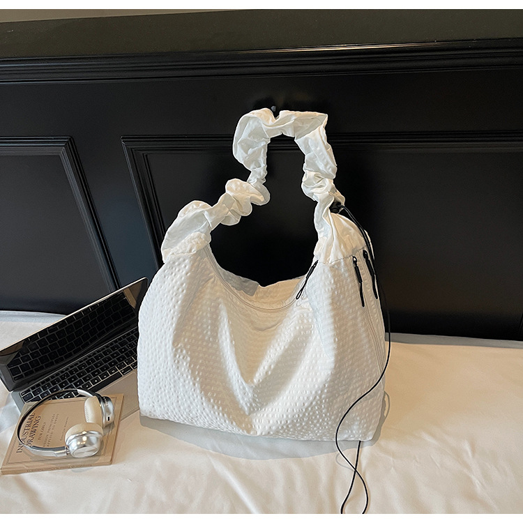 Korean Niche Waffle Texture Single Shoulder Tote Bag For Women, Large Capacity Casual Literary Pleated Shoulder Crossbody Bag For Summer - Thumbnail 7