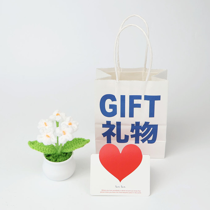 成品手工跨境针织毛线向日葵盆栽铃兰勿忘我仿真花摆件教师节礼物|undefined