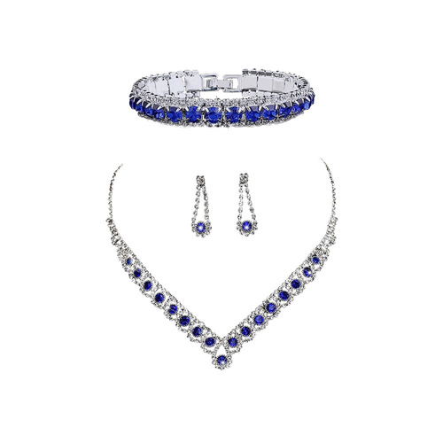 European and American bride jewelry set of four pieces blue zircon necklace earrings bracelet satin heat diamond clutch evening bag 