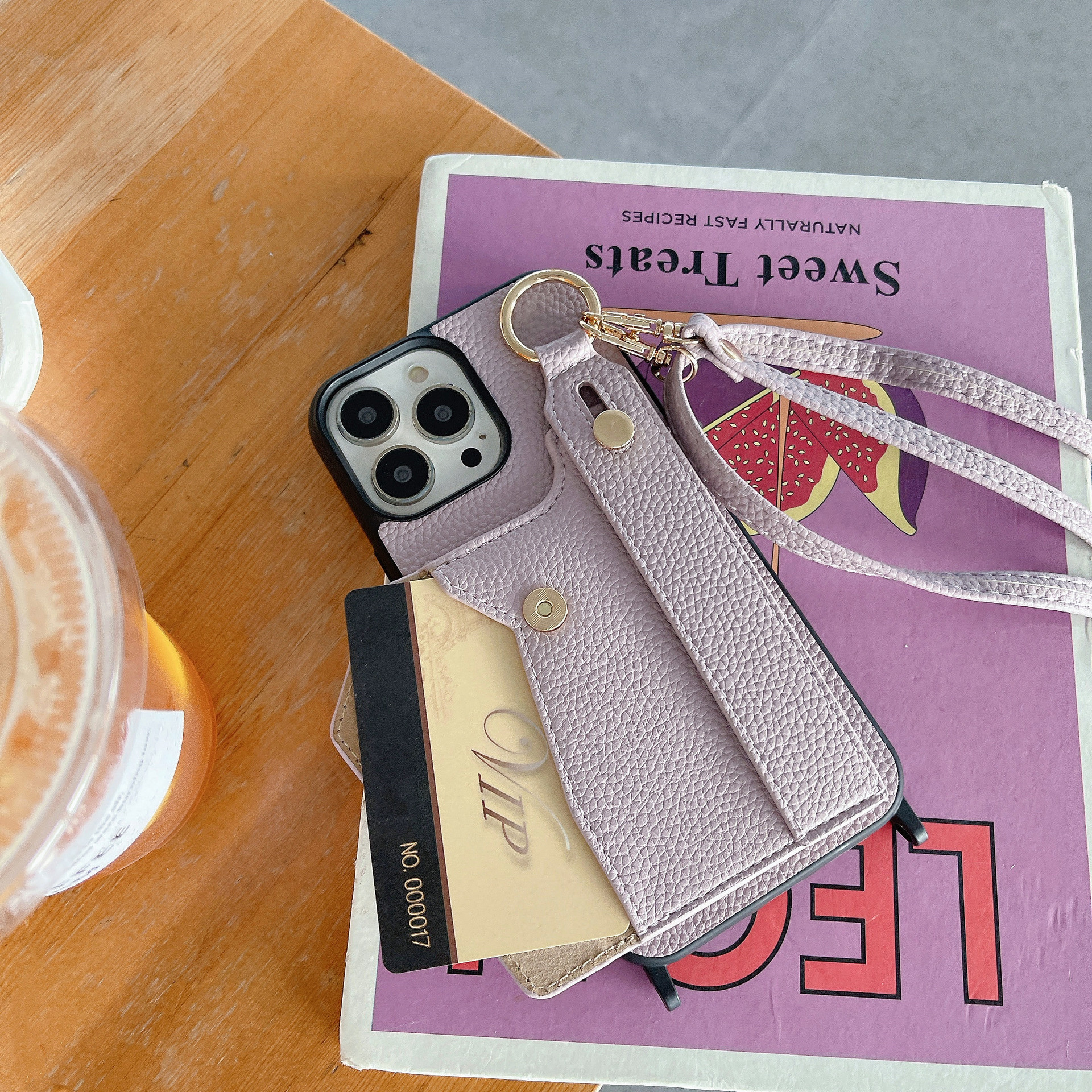 TechGlobe Suitable For IPhone 17 Pro Max Wrist Phone 12/13 Crossbody Shoulder Strap Card Slot Protective Leather Case_voghion.com