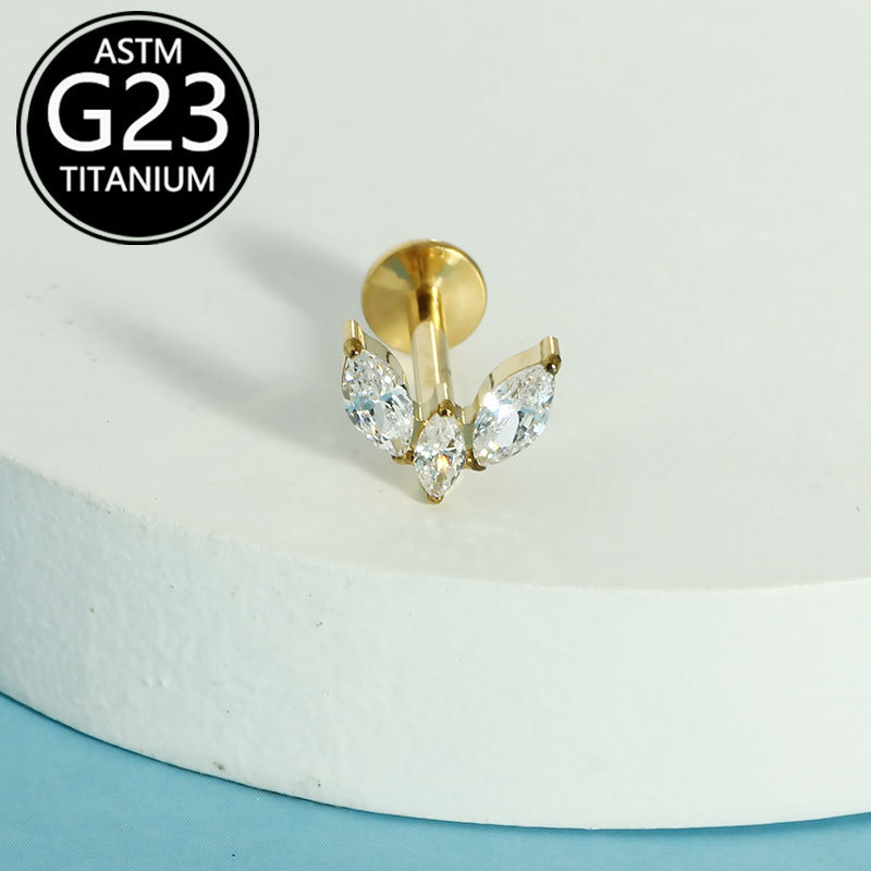 G23 Titanium Alloy Internal Thread Marquise Ear Bone Stud Lip Stud Body Piercing Jewelry detail image 7