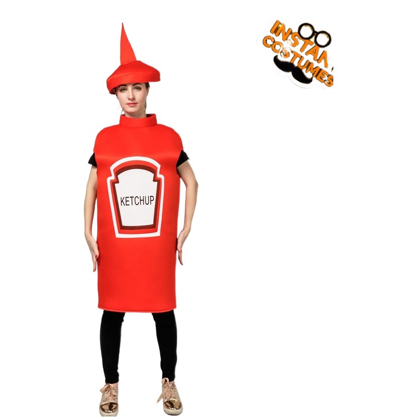 Halloween adulto hombres y mujeres pareja mostaza salsa de tomate traje adulto divertido juego de rol traje de escenario
