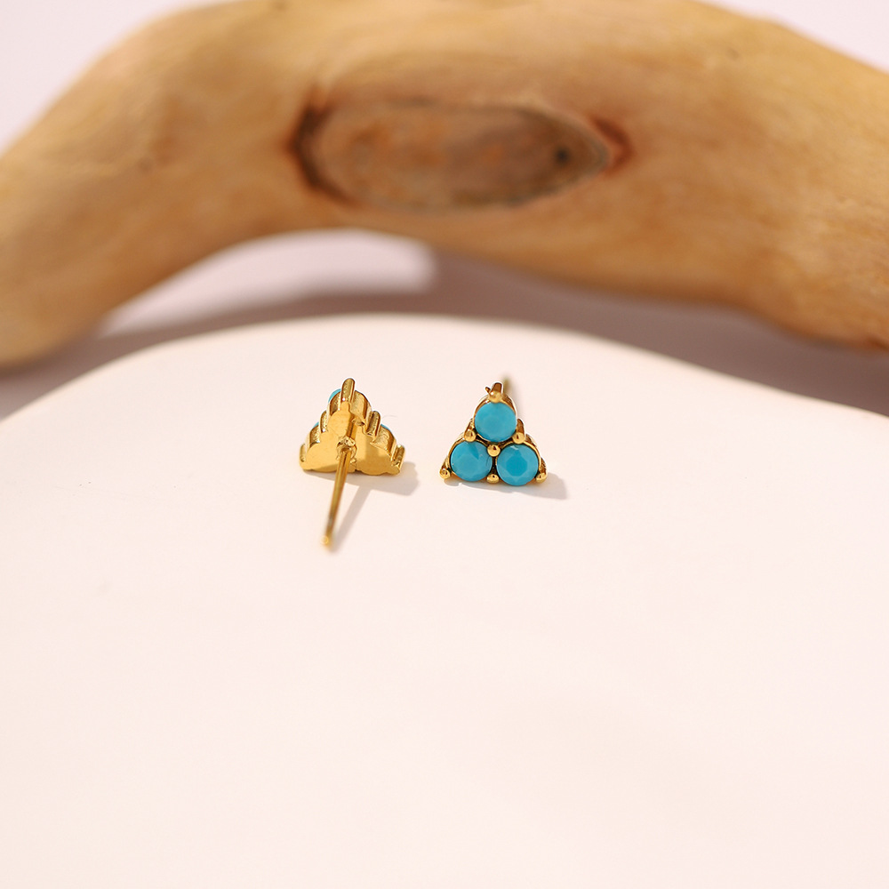 Fashion Triangle Stainless Steel Ear Studs Gold Plated Turquoise Stainless Steel Earrings