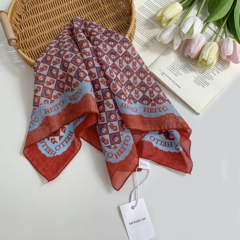 Pañuelo floral, estilo pastoral femenino de verano, nuevo estilo, bufanda fresca, bufanda de seda, bufanda cuadrada pequeña, bufanda de cuello de sentido avanzado