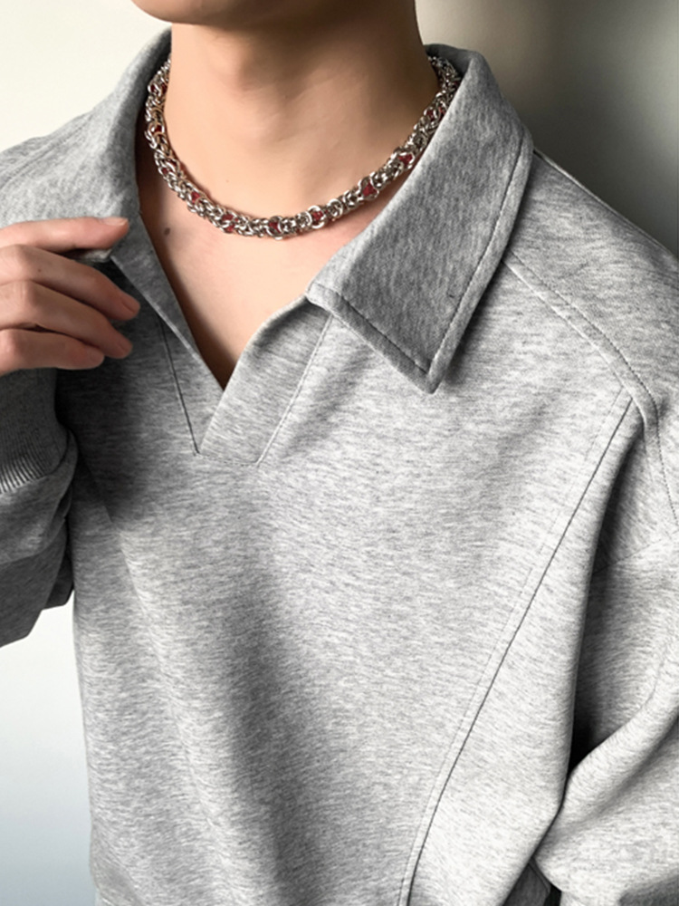 Felpa grigia mezza zip stile old money unisex a maniche lunghe_voghion.com