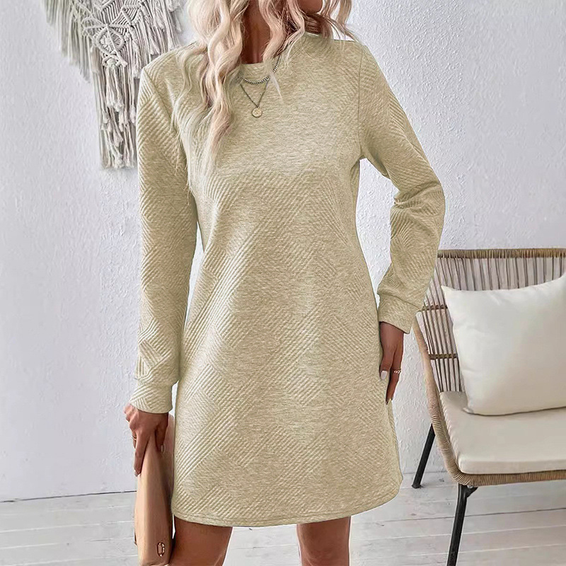 2024 cross-border Amazon Europe and the United States autumn and winter dress simple casual Joker texture round neck long sleeve skirt women's clothing