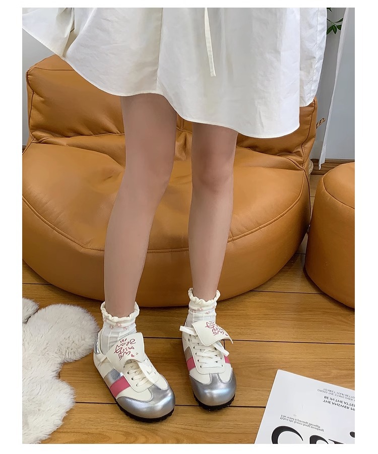Halb gekochte Käse-Puffschuhe ~ lange Zunge, Schnürschuhe, deutsche Trainingsschuhe, hässliche und süße Freizeitsportschuhe, kleine weiße Schuhe für Mädchen_voghion.com