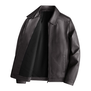2024 New Top Leather Jacket PU Leather Soft Leather Men's Autumn and Winter Light Business Casual Collar Simple All-match Clip