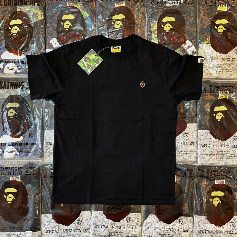 Cross-Border Foreign Trade Trendy Brand Bape Small Logo Embroidered Ape Head Men's and Women's Pure Cotton Round Neck Short-Sleeved T-Shirt Large Size Cross-Border Foreign Trade Trendy Brand Bape Small Logo Embroidered Ape Head Men's and Women's Pure Cotton Round Neck Short-Sleeved T-Shirt Large Size