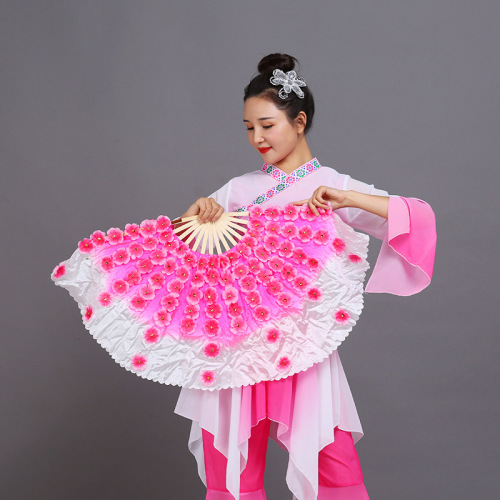 Dance Fan Peach Blossom Fan Double-Sided Adult Dance Fan Petal Fan Performance Prop Dancing Fan Square Dance Performance