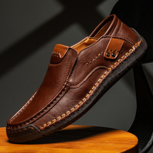 Foreign Trade Men's Leather Shoes Hand-stitched Leather Shoes Fashionable Simple All-match Shoes Men's Outdoor Cross-border Large Size Casual Shoes