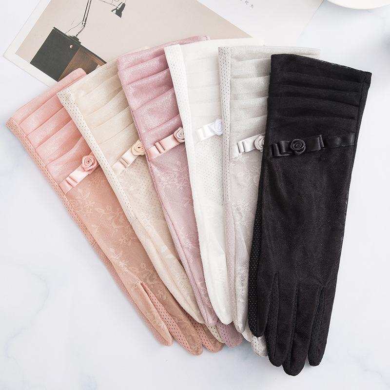 Guantes de protección solar de primavera y verano encaje ligero transpirable pantalla táctil guantes de las mujeres conducción transpirable al aire libre protección solar guantes de montar guantes