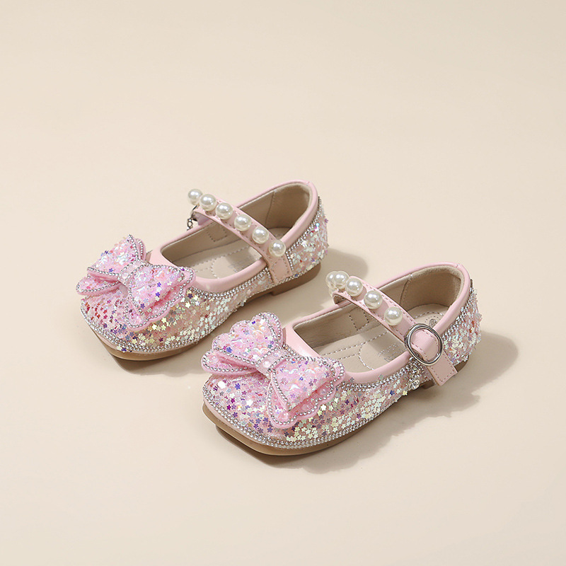 Girls' Round-Toe Single Shoes Dance Shoes 2025 Spring and Autumn New Pearl Leather Shoes Versatile Fashion Children's Shoes Non-Slip Trendy