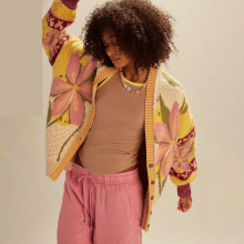 2025欧美跨境秋冬新款时尚抽象印花翻领宽松长袖女装毛衣针织衫