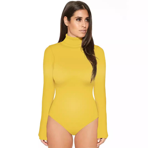 Lingerie base top for women with a stand-up collar, long sleeves, and a slimming effect, featuring a pure color tight-fitting one-piece set