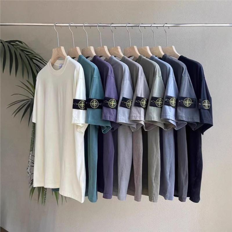 High Version Cross-Border Export New Sto Stone Classic Pure Color Compass Armband Short-Sleeved Round Neck T-Shirt Men's Trendy High Version Cross-Border Export New Sto Stone Classic Pure Color Compass Armband Short-Sleeved Round Neck T-Shirt Men's Trendy