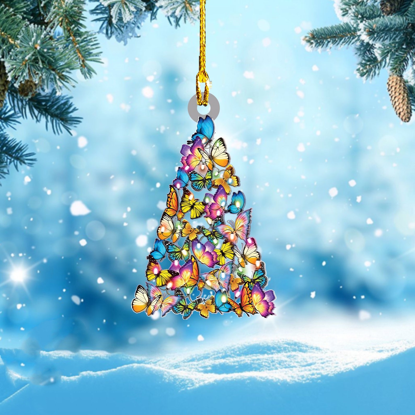 Árbol de Navidad creativo acrílico plano regalo de Navidad casa de vacaciones espejo retrovisor decoración colgante