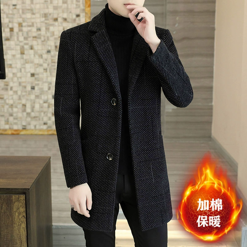 Трансграничные поставки, модный костюм, воротник, утолщенное шерстяное пальто средней длины, мужское зимнее Новое молодежное тонкое пальто