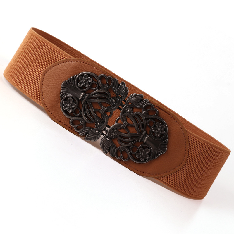 Venta caliente corte coreano retro tallado cinturón ancho decoración de cintura de moda elástica de todo fósforo cinturón de mujer al por mayor