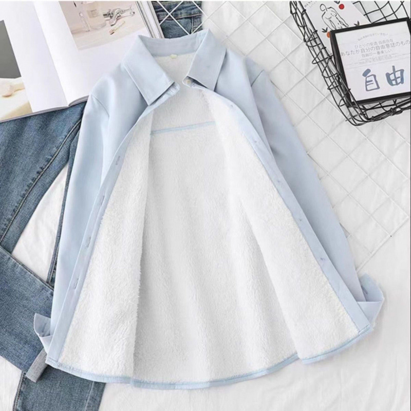 加绒加厚衬衫女2025年秋冬新款韩版修身学生时尚文艺内搭打底衬衣