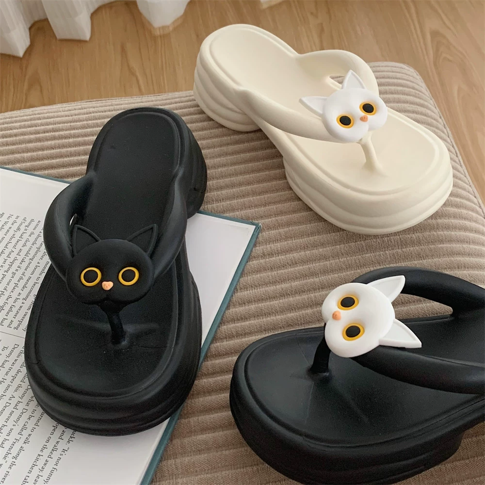 Женские пляжные шлепанцы на толстой подошве, популярные в Интернете, новые милые крутые милые котята, летняя верхняя одежда, сандалии