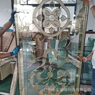 Customized Aluminum Alloy Door Art Glass Log Door Art Inlaid Glass Sliding Door Copper Strip Inlaid Art Glass
