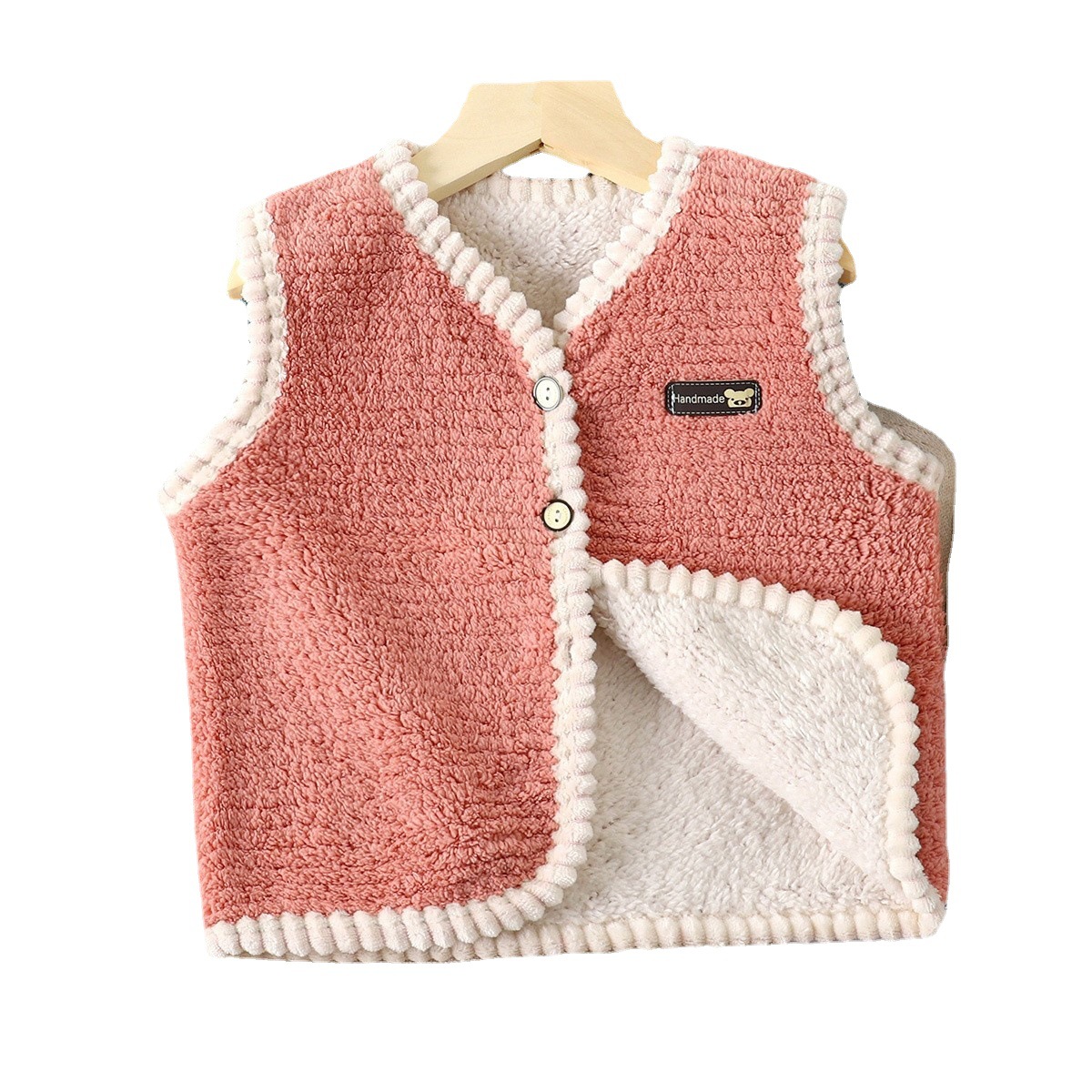 Chaleco de lana de cordero para niños Otoño e invierno de doble cara chaqueta forrada de lana para niños casual color sólido de un solo pecho Chaleco de moda
