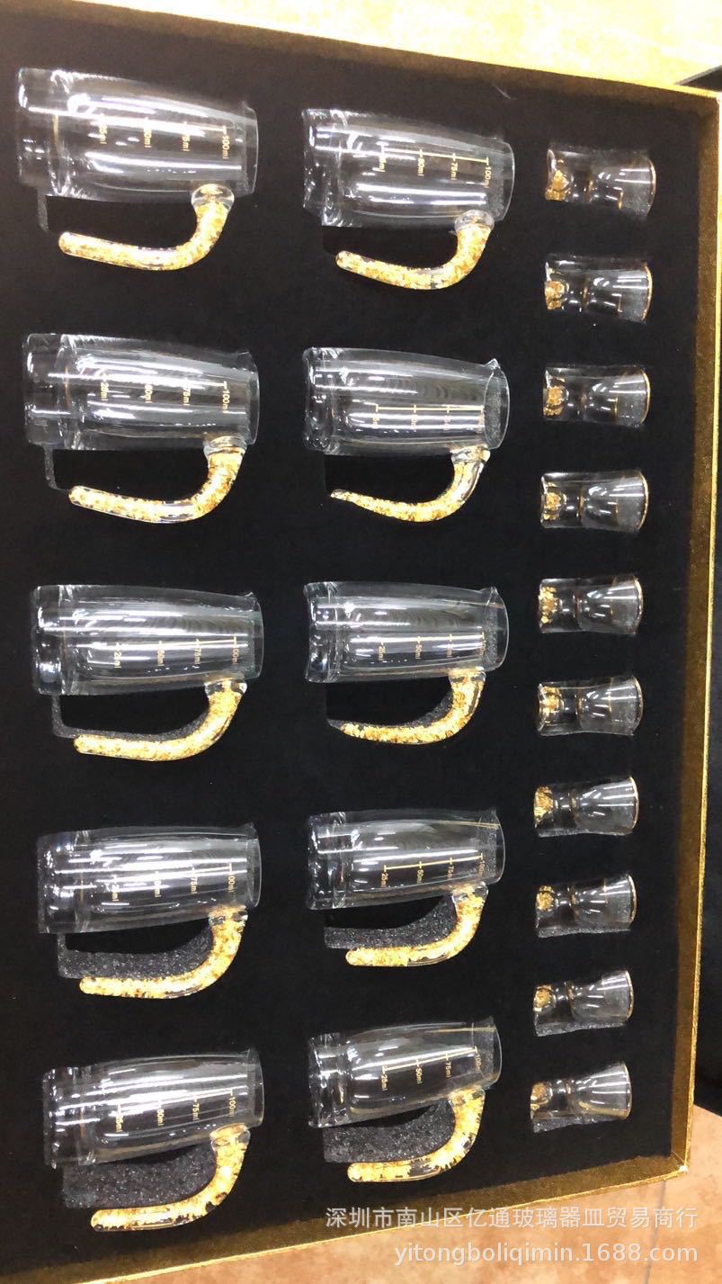 Taza de licor de lámina de oro 10_10 caja de cuero