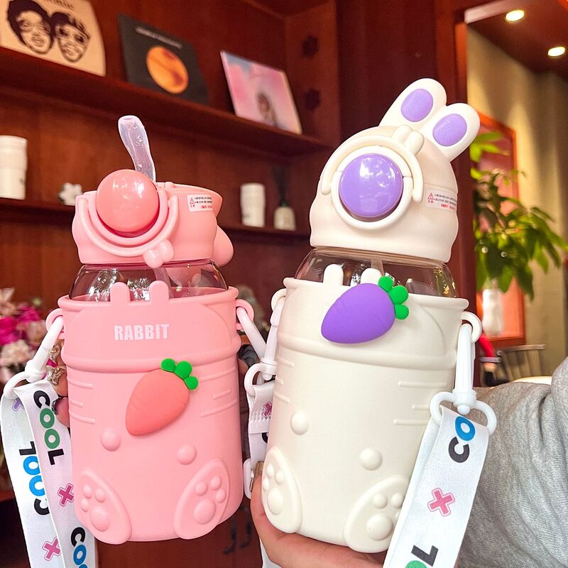 かわいい斜め頭うさぎプラスチックカップ子供用カップ携帯用水筒高品質耐熱夏用バウンスカップ|undefined