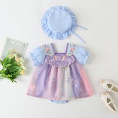 Baby girl Hanfu summer outfit, open-fronted baby onesie, thin ancient-style nappy dress, princess dress, clothing crawling suit, Tang suit