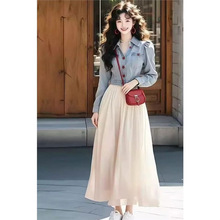 2025超火春装一整套法式气质复古牛仔短外套高腰修身半身裙套装女