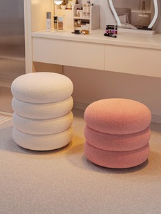Dressing Table Stool for Home Use, Girls' Bedroom Lamb Wool Makeup Stool, Sitting Stool, Desk Round Bench, Manicure Chair, Mobile
