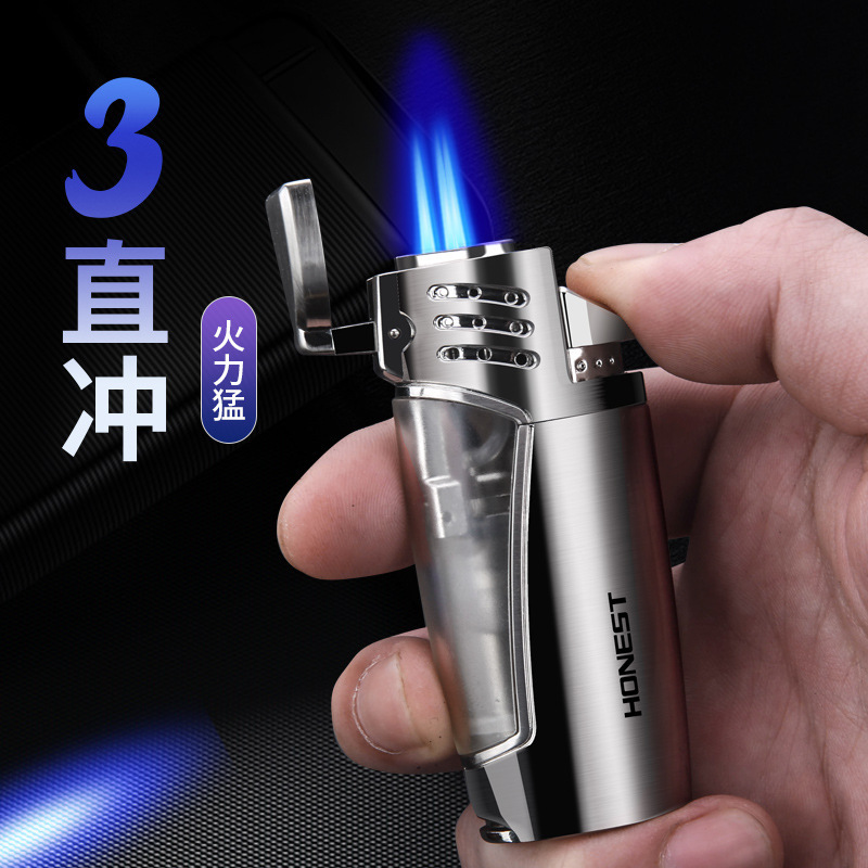 百誠個性多機能三直沖藍火ライター金属ガスライターとシガードリルのプレゼント卸売り|undefined