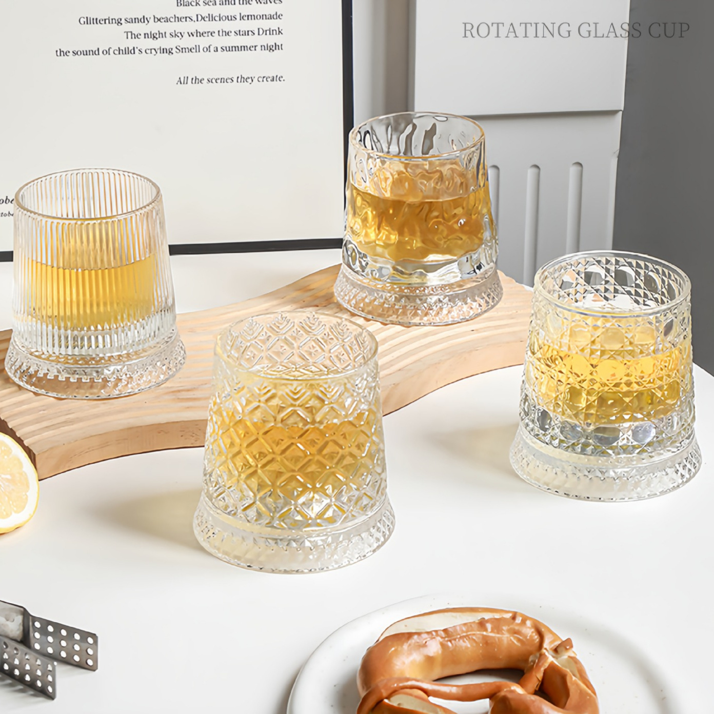 Diseño creativo taza de vino extranjero descompresión doméstica con base taza giratoria taza de vidrio taza de whisky taza de cerveza