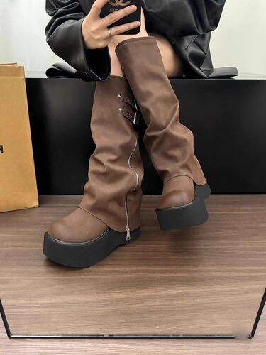 European-style women's slimming knight boots, 2025 new spring/autumn versatile ankle-high boots with thick soles for added height—perfect for petite figures