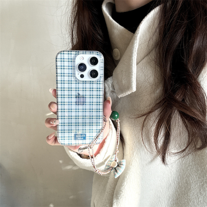 Japonés ins transparente a cuadros para Apple 15/16Promax funda para teléfono móvil iPhone 13/14 femenino nuevo 15P