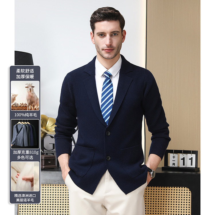 100% lana pura chaqueta de chaqueta de solapa hombre estilo coreano suelto chaqueta de punto cardigan chaqueta casual suéter