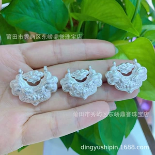 S999纯银3D锦鲤锁莲花空心银锁包项坠古风旋转祥云鱼戏莲长命锁