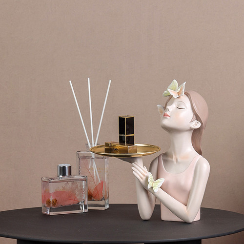 Creative entrance living room desktop dresser storage decoration ornaments Looking up girl tray resin crafts