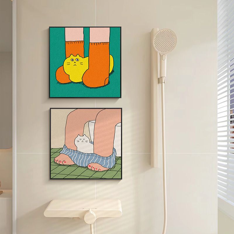 Creative and Interesting Bathroom Decoration Painting Normcore Cartoon Cat Art Painting Hanging Painting Bathroom Ins Style Niche Mural