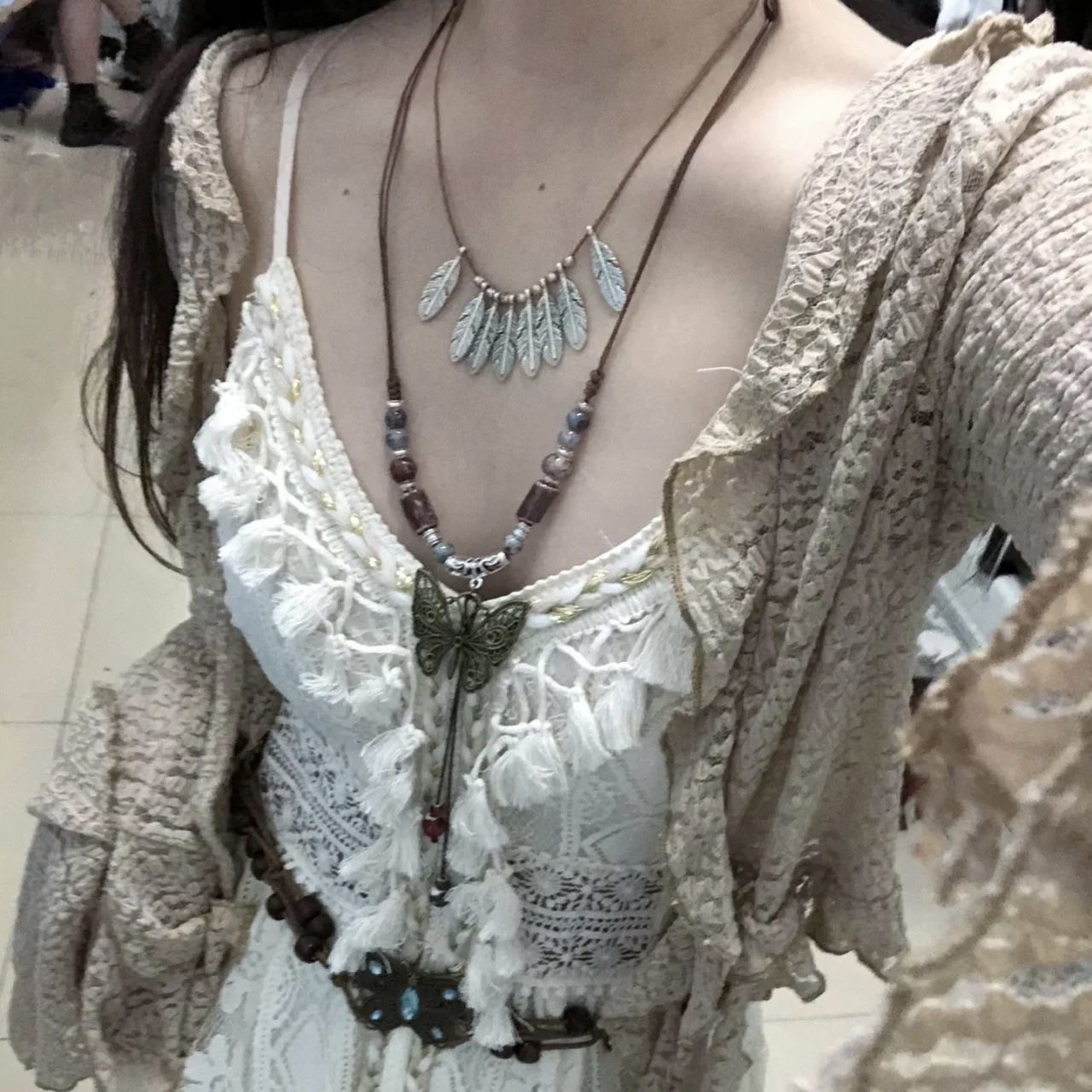 新中式女款项链复古小众古风国风禅意陶瓷饰品民族风毛衣链长款
