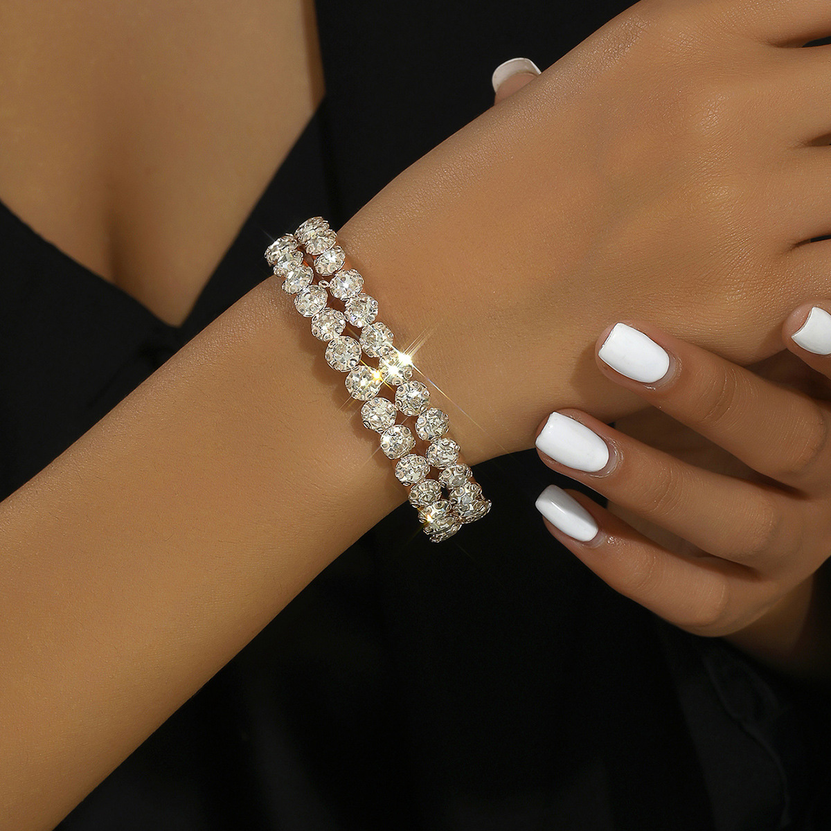 Pulsera de doble fila exagerada europea y americana AliExpress Venta caliente de alta gama rhinestone de las mujeres nupcial boda joyería de moda pulsera para mujeres