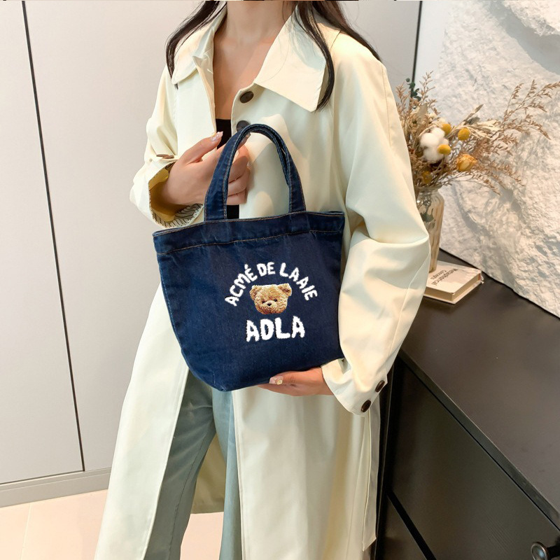 Bolsos vaqueros de lavado de dibujos animados japoneses de gran capacidad estudiantes bolsos de cubo de agua portátiles lindos loncheras