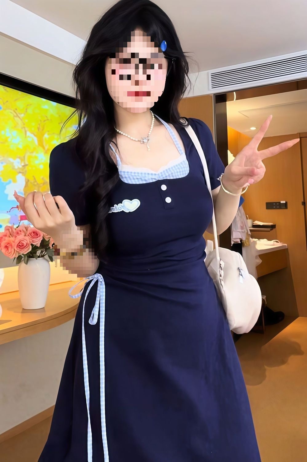 Đầm suông nữ midi tay ngắn phối ren dệt kim cổ tròn, form rộng che khuyết điểm mùa hè — Áo dài màu xanh lá cây (ưu tiên vận chuyển), Áo dài màu xanh da trời (ưu tiên giao hàng), Váy ngắn màu xanh da trời (ưu tiên giao hàng), Váy ngắn màu xanh lá cây (ưu tiên giao hàng) chi tiết 7