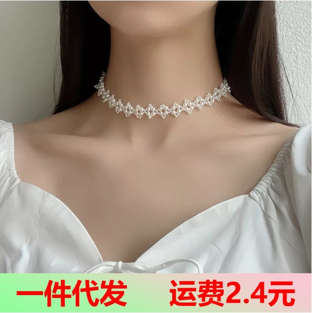 Cross-border new 2025 a two-wear mesh bow tassel pearl ribbon necklace temperament net red hair band