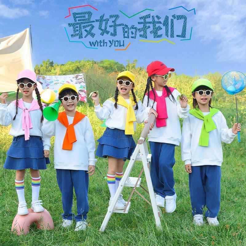 Children's Cheerleading Costumes, Autum Primary School Sports Meeting Costumes, Candy-Colored Sweatshirts, Jeans Suits, Class Uniforms