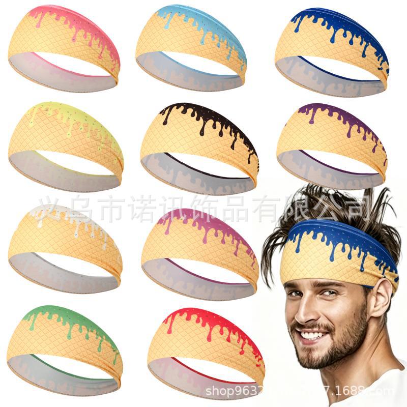 New European and American style ice cream-themed unisex yoga quick-dry fitness running sweat-wicking headband sports sweat-absorbing headband
