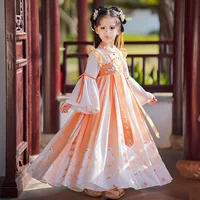 Летний древний костюм для девочек Hanfu, наряд для выступления, супер-фея, детский новый весенне-осенний костюм Тан в древнем стиле с большими рукавами.